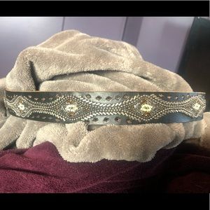 Lucky Brand Black Jeweled Belt, Size Large